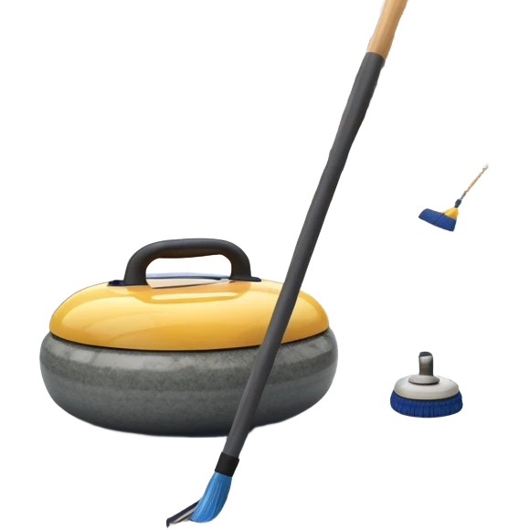 An icon showing a detailed close-up of a curling stone sliding across the ice, with a broom in motion beside it. The background features an indoor stadium with cheering spectators on the stands. Transparent background captures the strategy and focus of curling. emoji