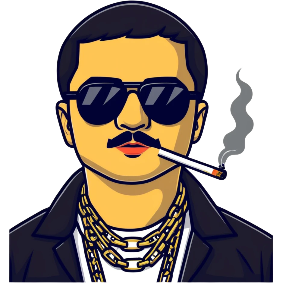 El Chapo drug lord with sunglasses and gold chains smoking weed emoji