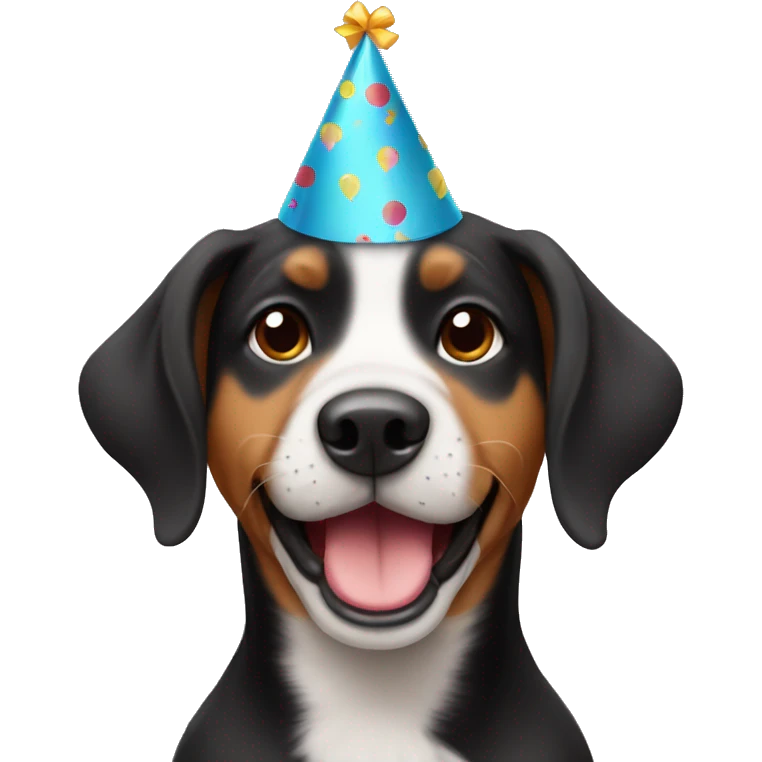 Dog wearing a birthday hat emoji