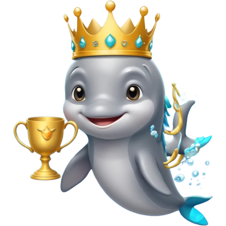 Ένα γλυκό δελφίνι με ένα στεμα και ένα κυπελο emoji