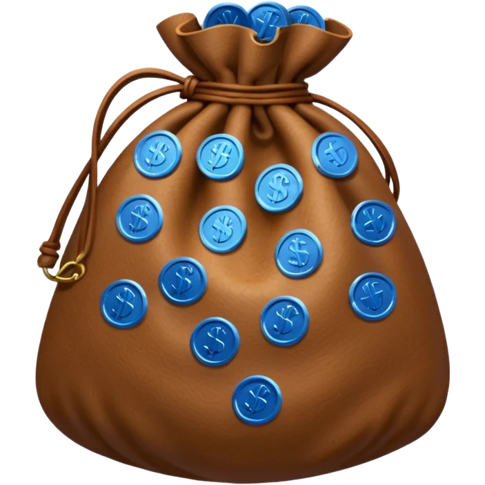 brown money bag of blue coins emoji