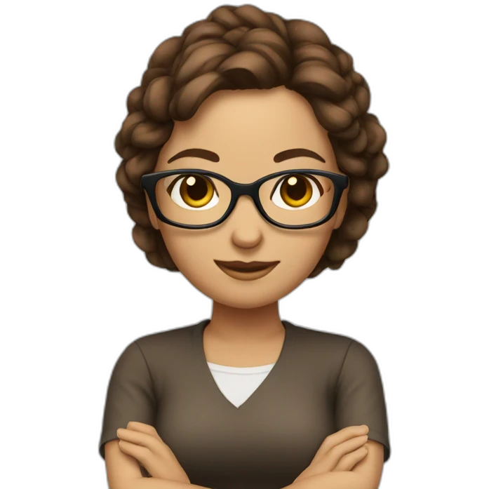 women brown hair tied with glasses crossing arms emoji