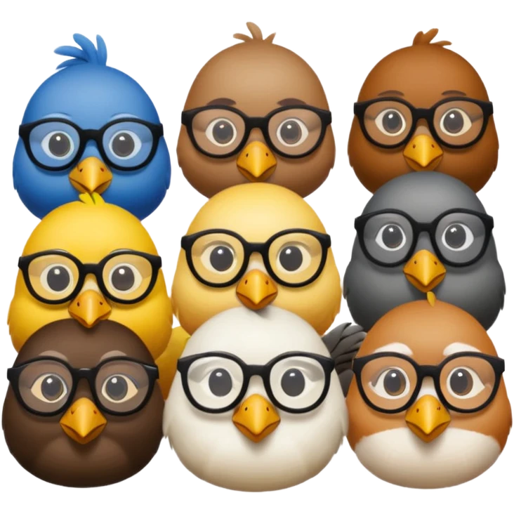 Create a Emoji in which birds are together coding birds should have a specs on eyes emoji