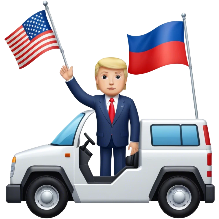 Donald trump driving a cybertruck waving a russian flag emoji