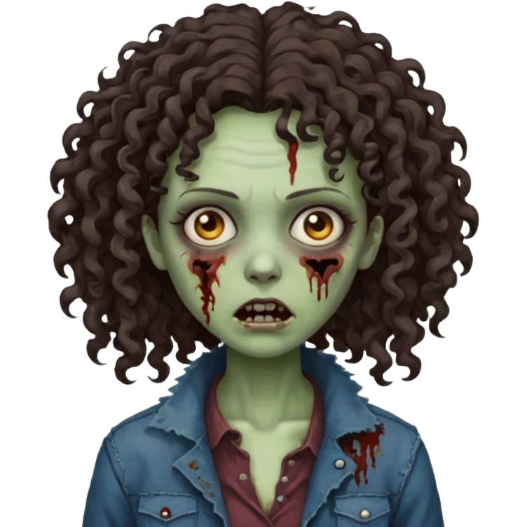Zombie woman with curly, dark brown hair (not thick or voluminous)  emoji