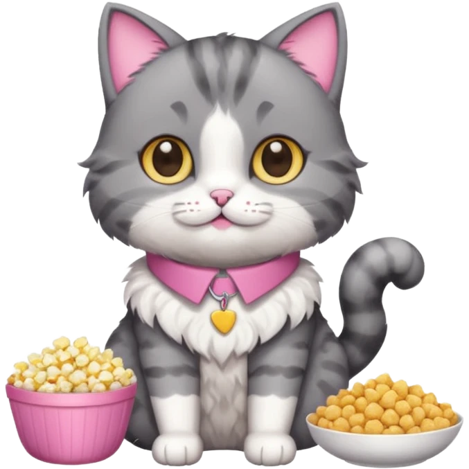 cute cat surrounded by snacks emoji