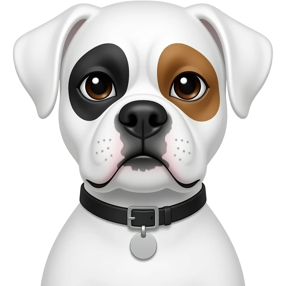 Torso inly front facing Female all white boxer dog with brown patch over left eye emoji