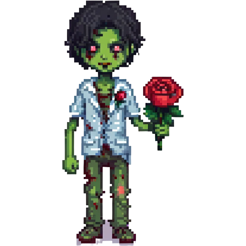 boy zombie with black hair emo and rose emoji