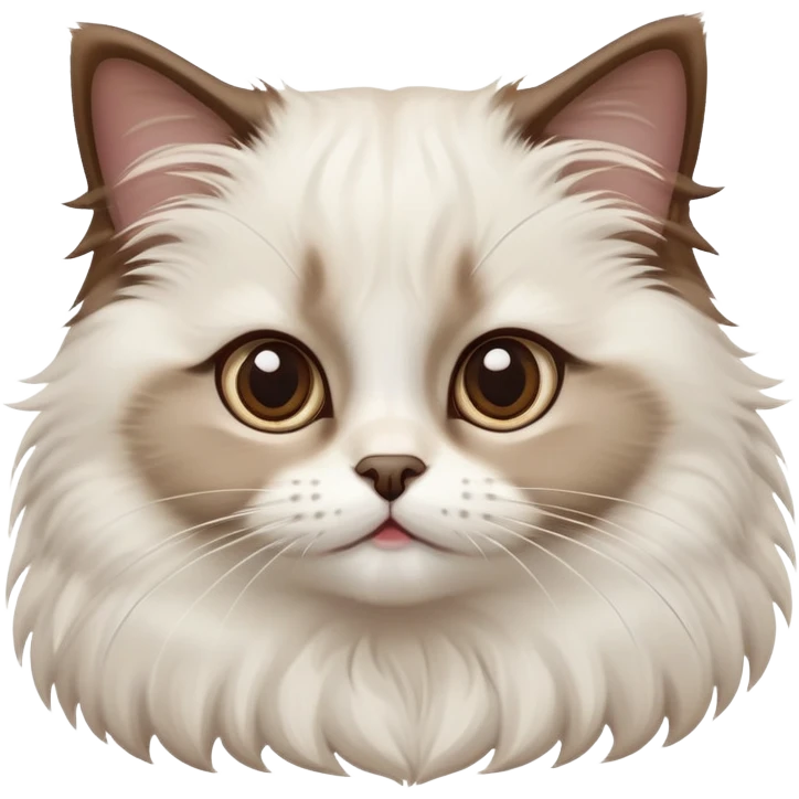 cinematic-adorable-big-eyed-fluffy-white brown-ragdoll-cat-portrait-emoji,-head-tilted-playfully-with-a-sweet-expression,-fluffy-brown seal colour with white-fur,-simplified-yet-irresistibly-cute-features-with-large,-expression, emoji