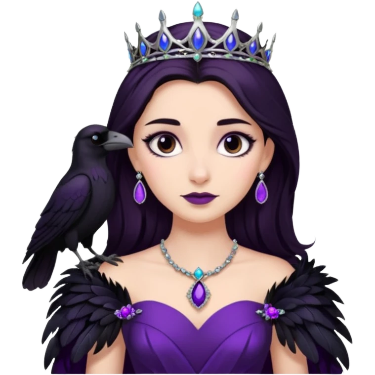 Raven Princess – feather brooch + plum gown emoji