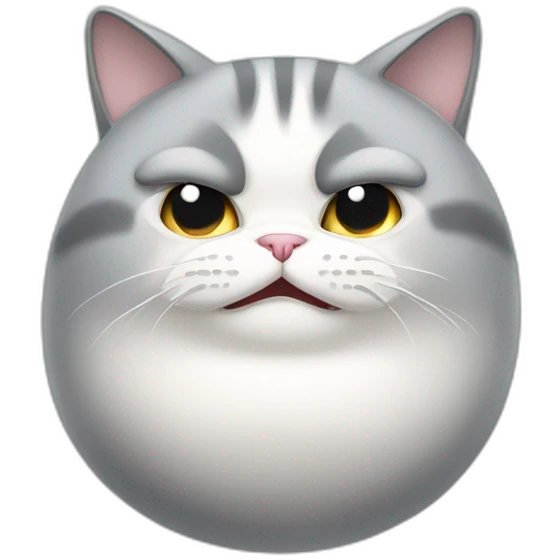 Angry fat light gray and white cat emoji