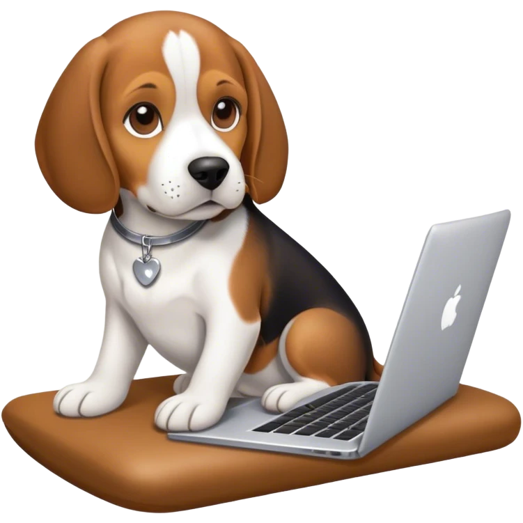 a beagle typing on a laptop emoji