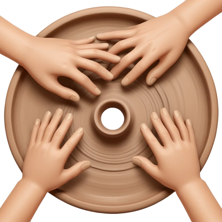 both hands shaping clay on a pottery wheel, top view emoji