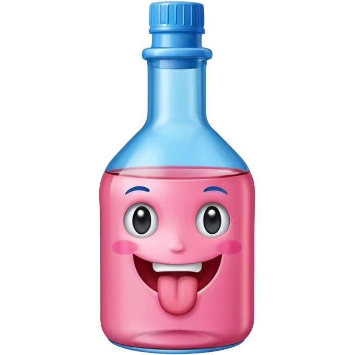 Smiling bottle of oil pink with silly face tongue out blue top emoji