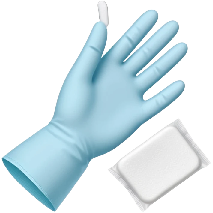 disposable gloves, cotton pads and swabs lying on a table emoji