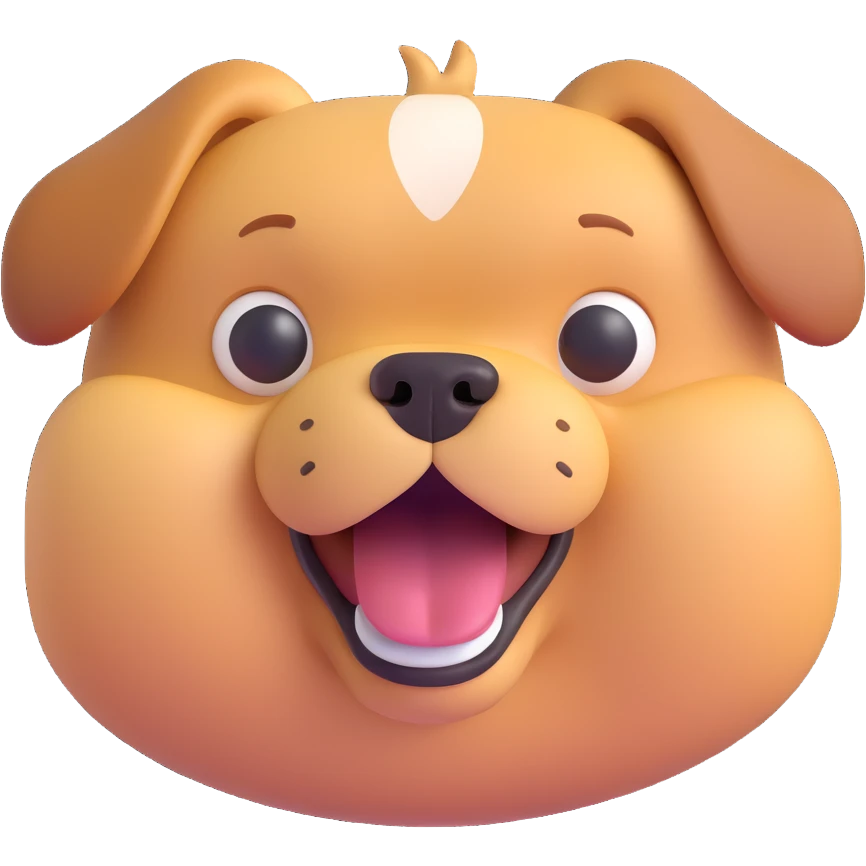 cute and friendly dog, 3D emoji style, round features, expressive face emoji