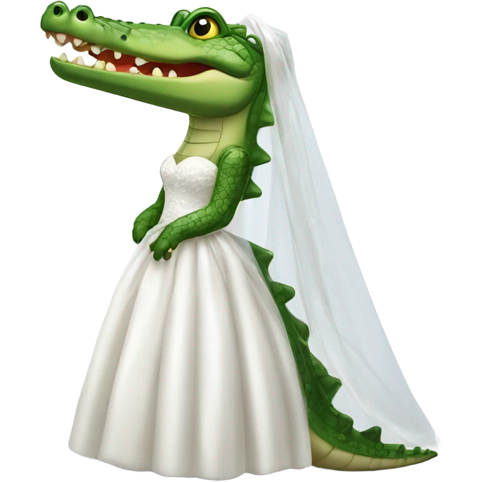 Crocodile wearing a wedding dress with white veil emoji