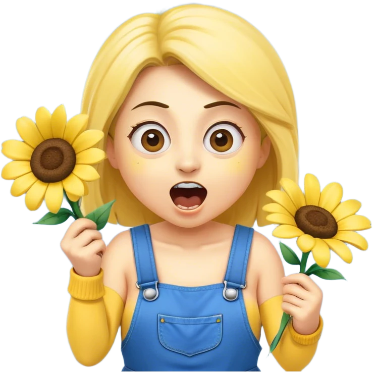 Minion cheerleader shouting with a flower emoji