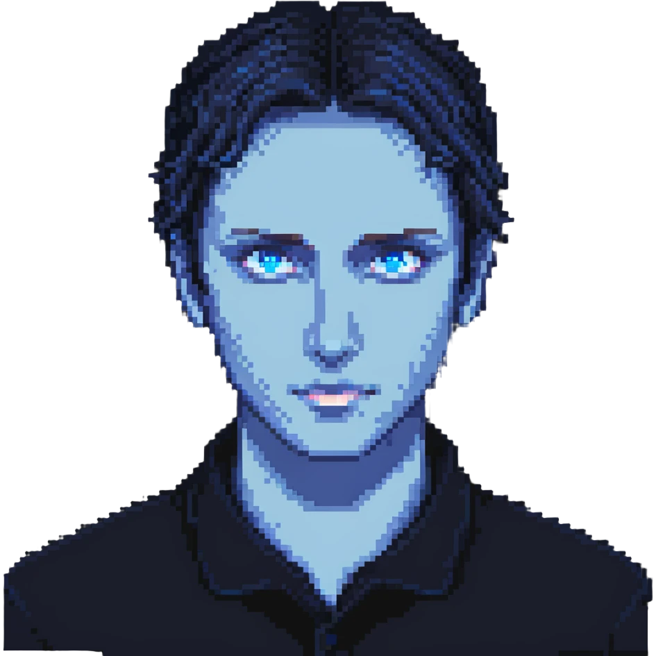 person with glowing blue eyes from Dune emoji