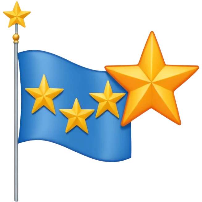  Flag Emoji, as a horizontal duo color, blue on top, orange on the bottom, and in between the two colors, there are 12 small, yellow, 5-pointed stars, running along the border of the two colors. Add one extra 5-pointed yellow star, but make it big, and directly in the middle of the flag. emoji