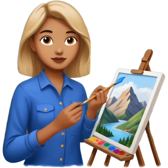 Female artist painting a beautiful mountain peak destination on canvas emoji