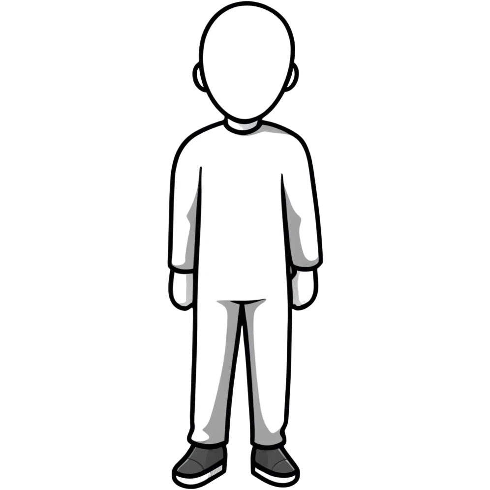 grey human silhouette frontal view with no facial features, no face, no eyes, no nose, no mouth, simple outline emoji