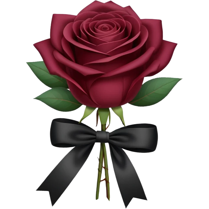 Maroon rose bouquet wrapped in white paper and black bow emoji