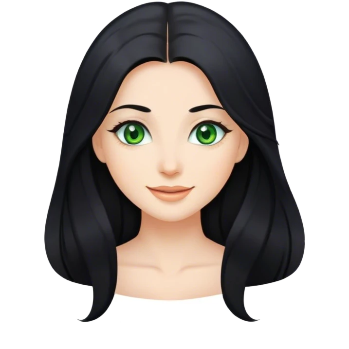 Beautiful lady with long black hair and green eyes looking happy  emoji