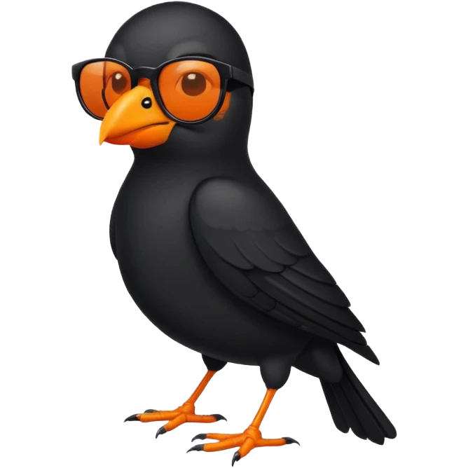 black bird with sunglasses and orange beak emoji