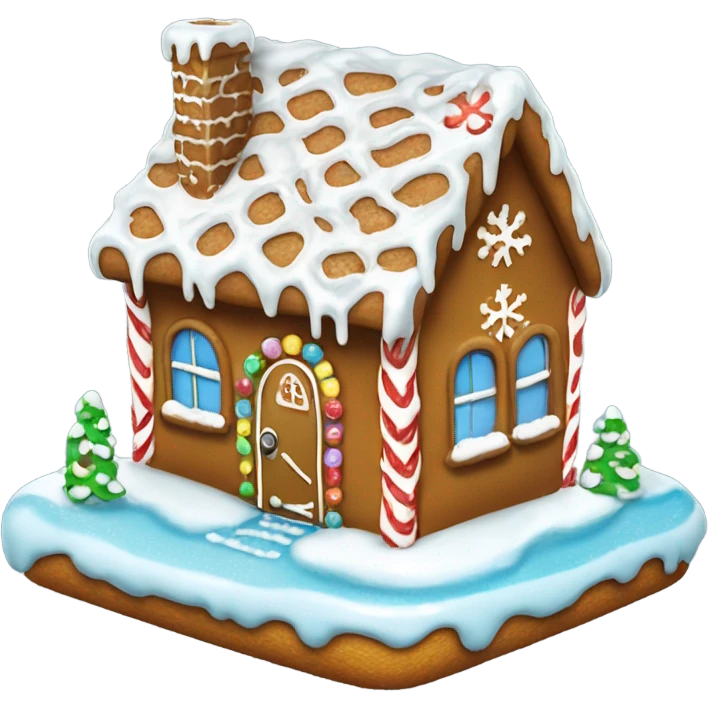 Gingerbread house with cute snowflakes on and dripping icing on to resemble snow and ice, with Windows and a door emoji