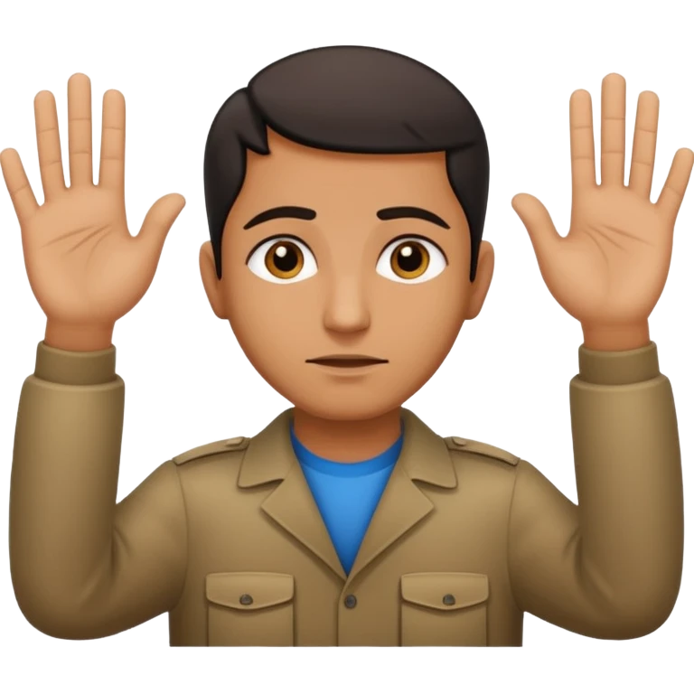 surrenders, portray an authentic 1980 Iraqi with a sad face and raised hands emoji