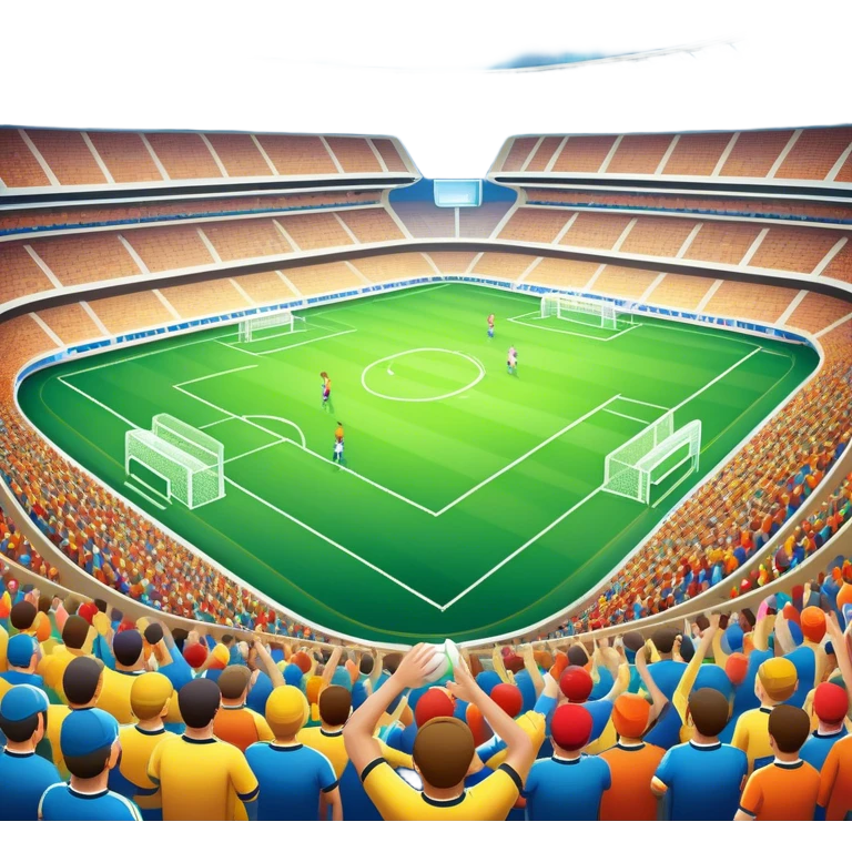 An icon featuring a large stadium with a football match in progress, players in action on the field, and a cheering crowd in the stands. Bright floodlights illuminate the pitch, creating an intense atmosphere of competition. The transparent background highlights the thrill of live sports events. emoji