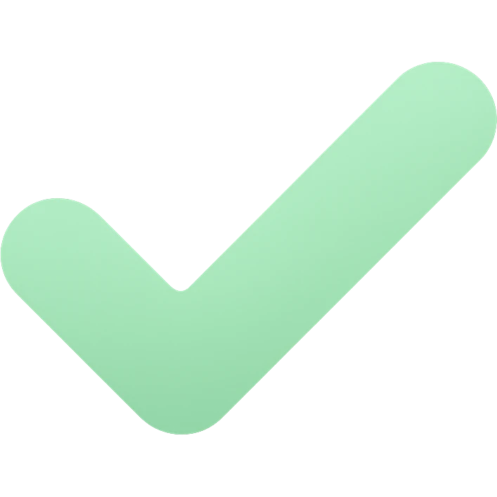 Minimalistic iOS-style check mark icon, flat vector design on transparent background. Smooth rounded edges, perfect symmetry, gradient light green color (like Apple's success green). Modern, clean, with subtle inner shadow for depth. Isolated, high resolution 1024x1024, no text, no additional elements emoji