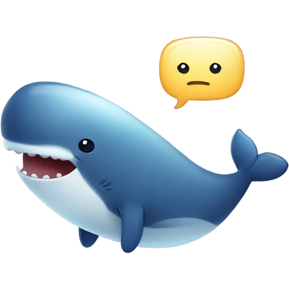 Cute kawaii whale with a text bubble that says "bye!" emoji