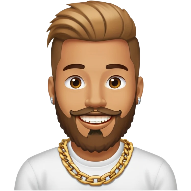 A guy from New York City with a beard and very, very shiny teeth and a rap chain emoji