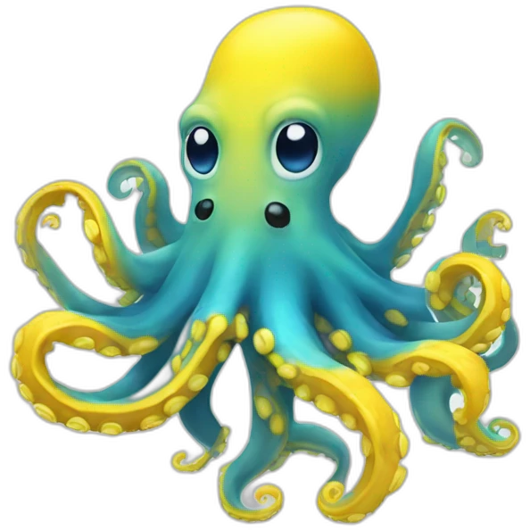 A blue octopus with a big smile with yellow under arms, blue coloured itself emoji