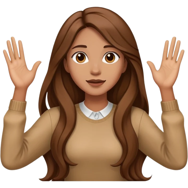 Women with long hair with her hands up and  emoji