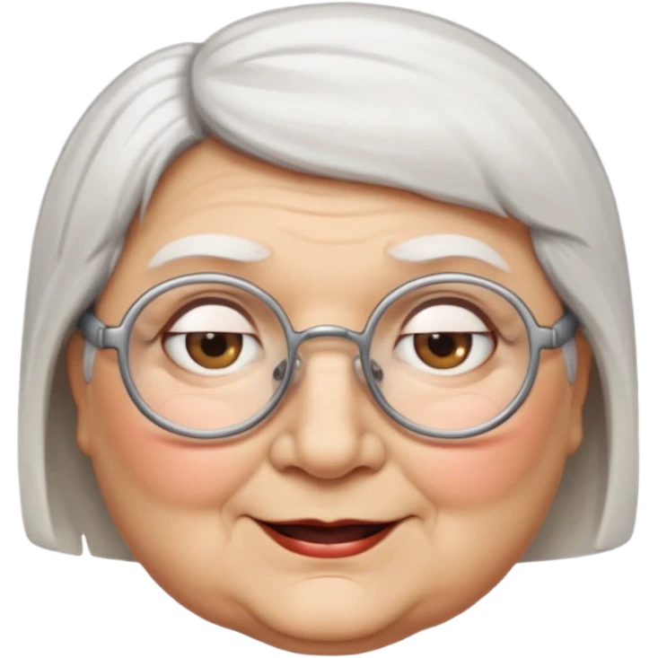 Create me emoji of an old fat lady. Short white hair to left side. Square glasses. Brown eyes. Rounded really big and really wide face. Wide nose.  emoji