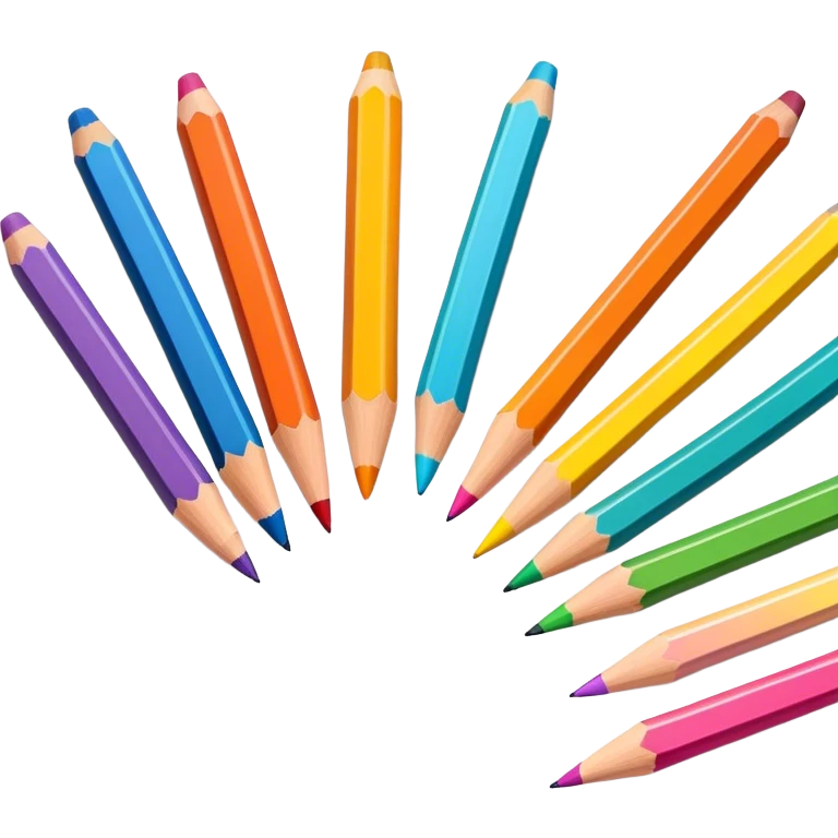 Cinematic Realistic image of a set of finely sharpened colouring pencils arranged neatly on crisp paper, rendered with vibrant hues and detailed pencil textures, illuminated by soft, creative lighting that captures the spirit of artistic expression emoji