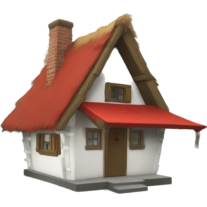 small white cabin with red half-timbering and thatched roof emoji