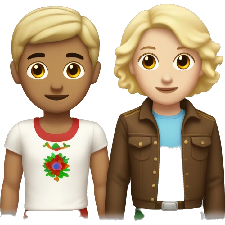 mexican boy with blonde hair holding white girl hand with a brown bob  emoji