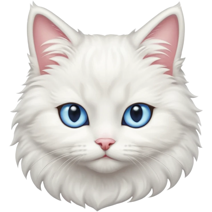 Make me a cute white fluffy cat with one blue eye and one yellow emoji