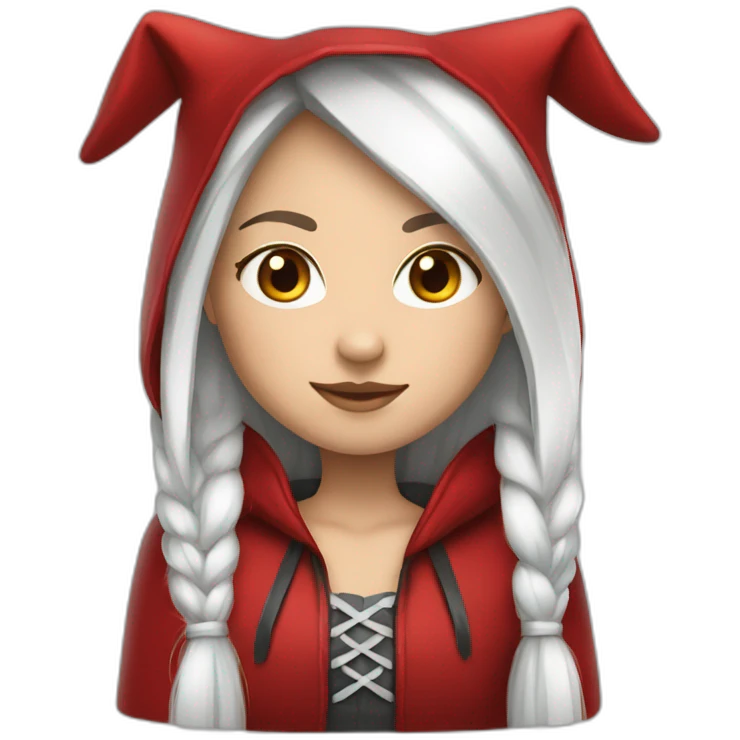 white-girl-long-straight-black-hair-with-white-streak-hair-and-red-ridding-hood emoji