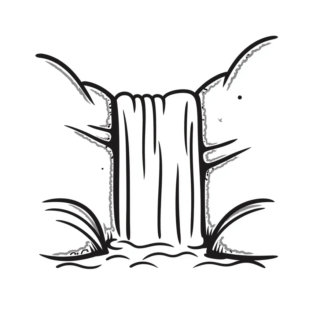 waterfall with hand drawn style, notion style doodle emoji