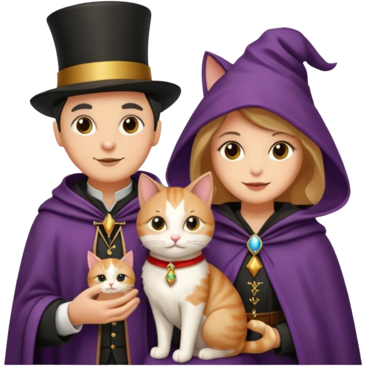 magician couple and their pet cat emoji