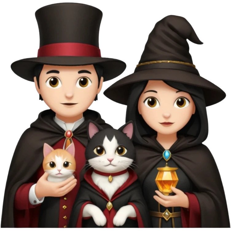 magician couple and their pet cat emoji