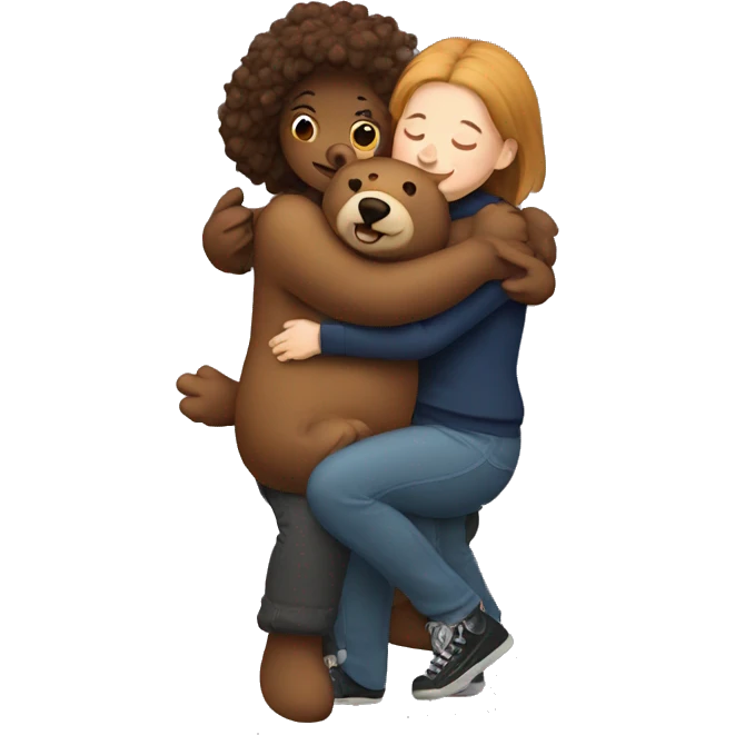 Two women hugging a bear emoji