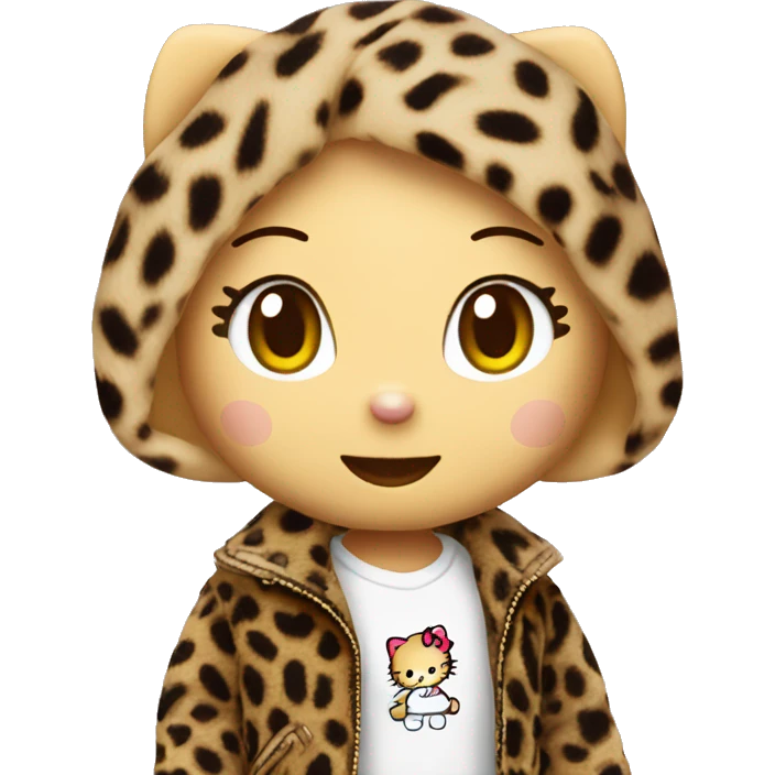 hello kitty plushie with a leopard jacket  emoji