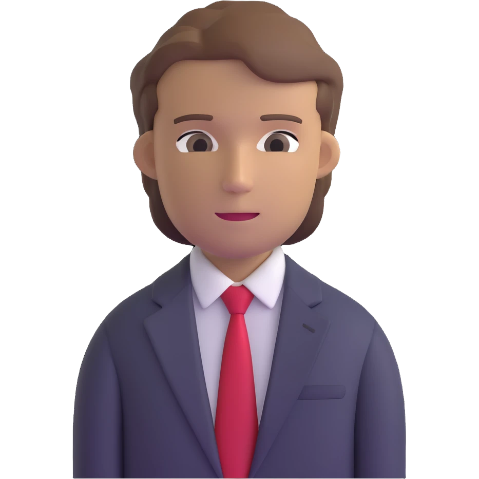 man with combed light brown hair wearing a suit with black horizontal stripes and a red tie emoji