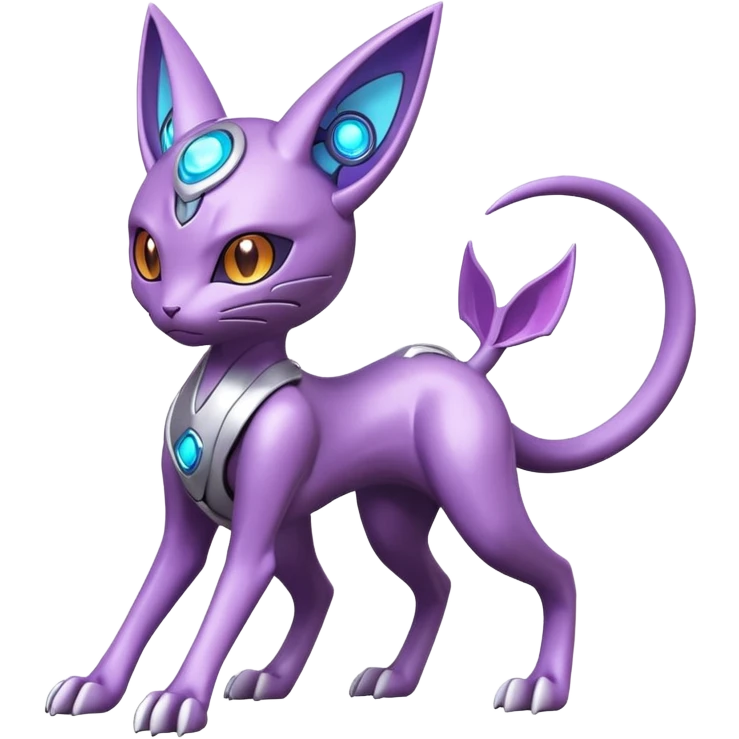 Mechanical Miraidon-Espeon-Mewtwo-Fakémon-hybrid-creature (full body) with glowing eyes  emoji